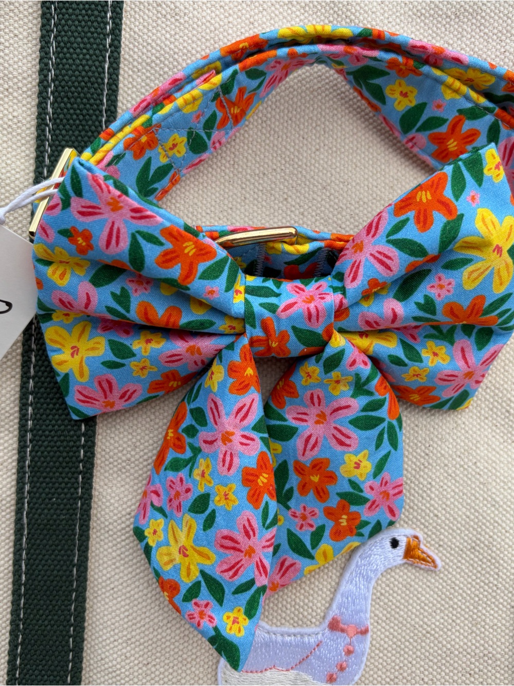 The Foggy Dog Floral Bow Collar  garden- party medium size Blue pink orange